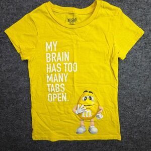 M&M's Graphic T-Shirt Kids Size 7/8 M Yellow My Brain Has Too Many Tabs Open